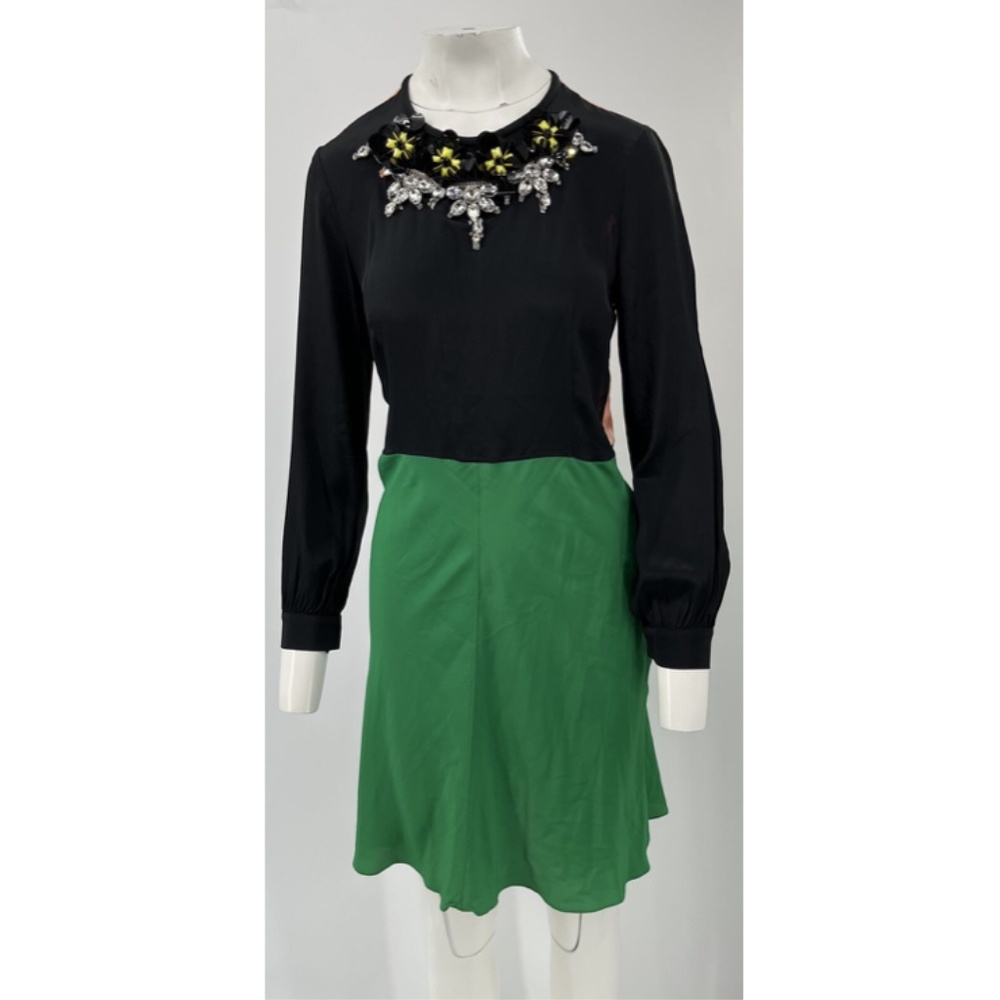 Marni Summer 2013 Black/Green Jewel Embellished Neckline A-Line Dress sz 40